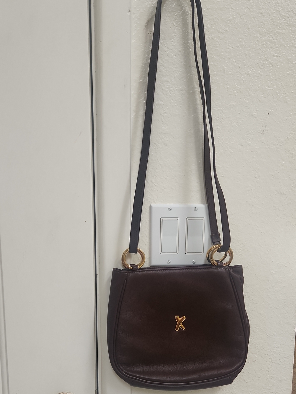 Paloma Picasso Dark Brown Crossbody Bag with Gold X Accent